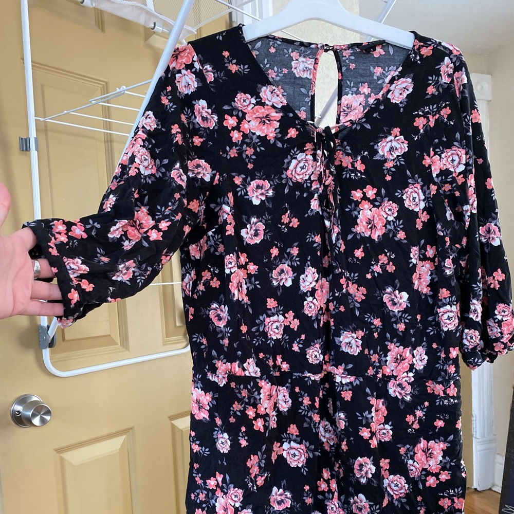 TORRID black and pink floral romper